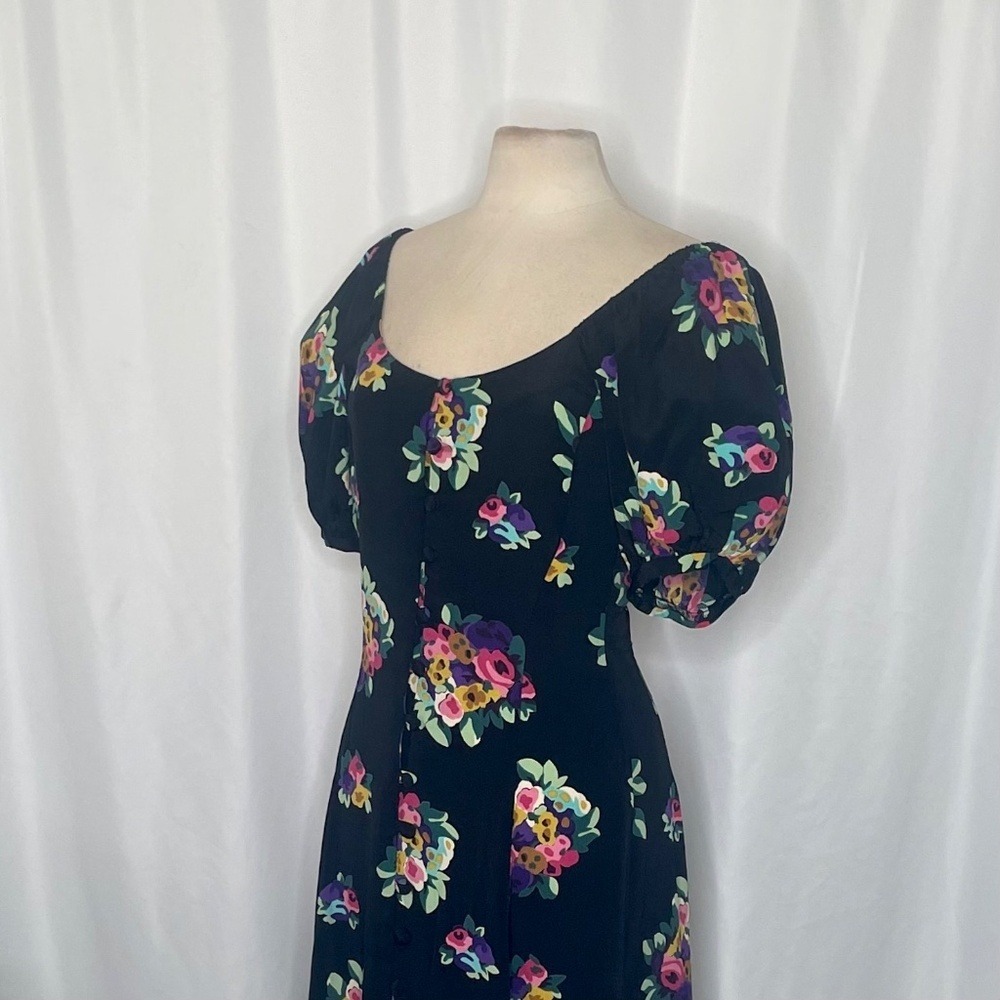 Betsey Johnson Black Floral Puff Sleeve Midi Dress - Picture 6 of 13